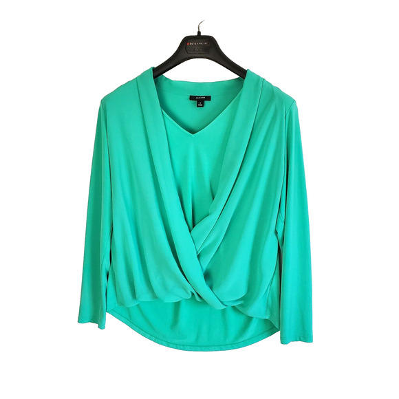 Alfani Blouse Shirt Womens Medium Criss Cross Long Sleeve V-Neck Green Workwear - Picture 1 of 12